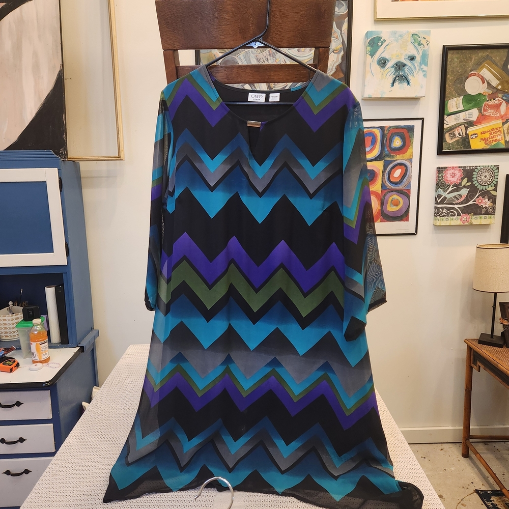 Cato Multicolor Chevron Long Sleeve Dress